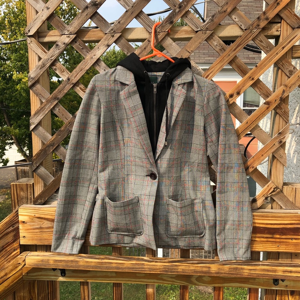 Plaid Blazer with Hood
